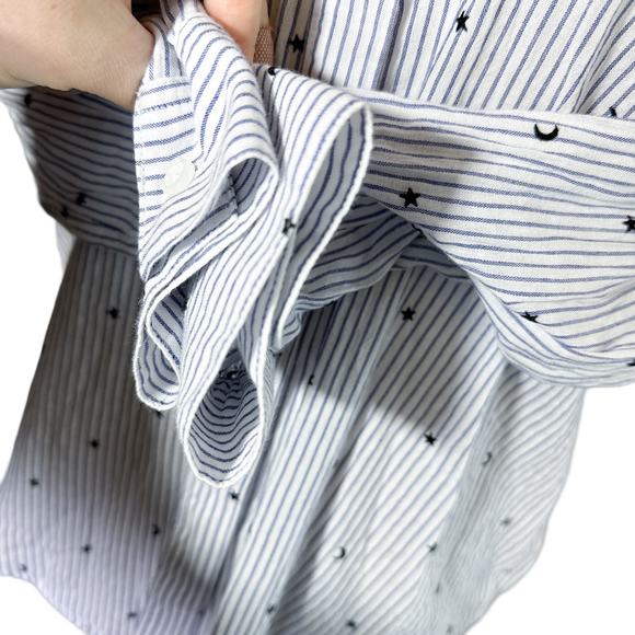 Rails Taylor Flocked Striped Collared Button Down Moon Stars Blue White Small - Picture 10 of 16
